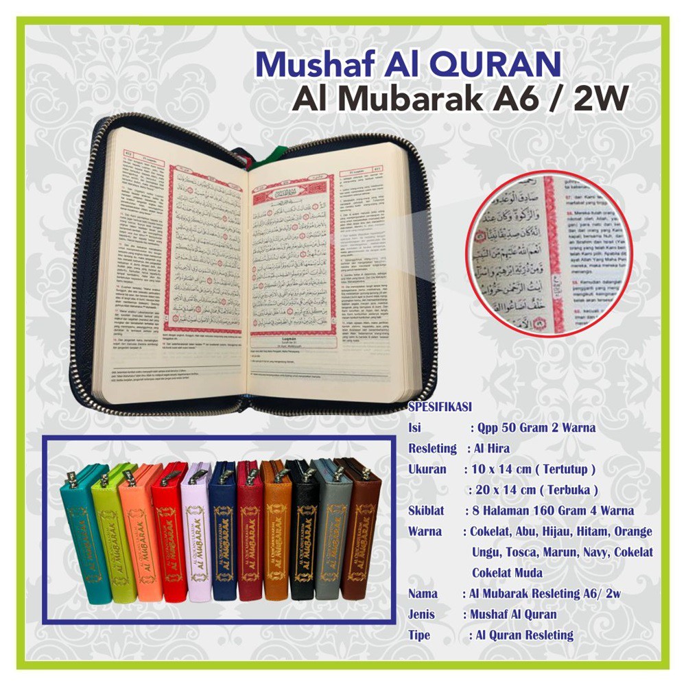 Pocket Al Quran Saku / Mini Al Mubarak Resleting A6 Terbaru