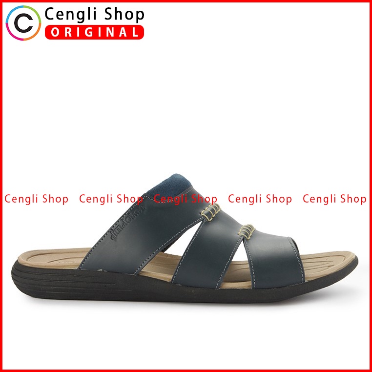 SANDAL CASUAL JIM JOKER PRIA ORIGINAL SLIDE KULIT BIRU NAVY JJ44