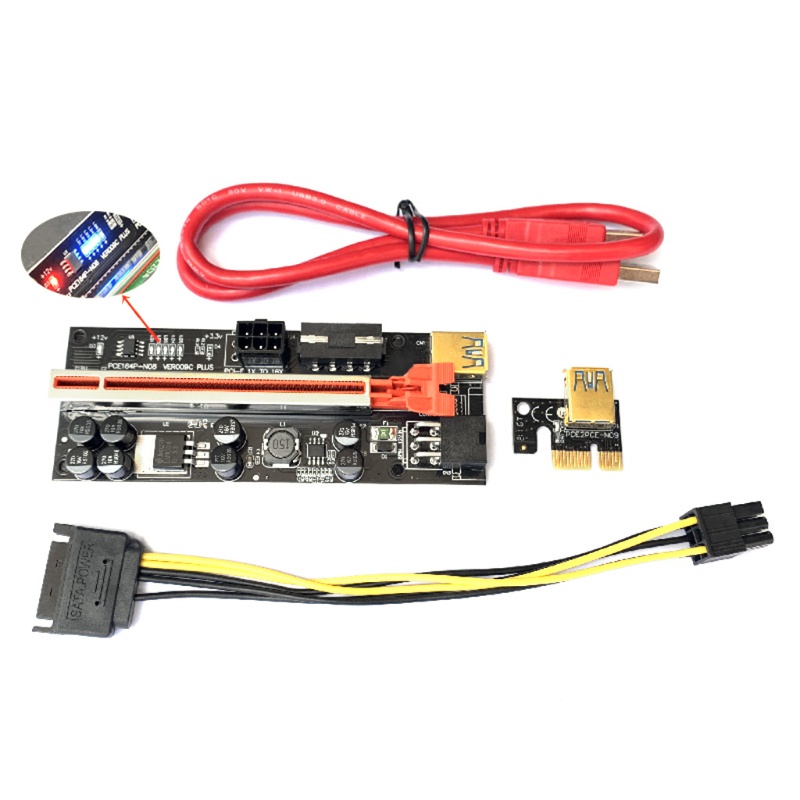 Btsg PCI-E Riser Card PCIE-16X Kartu Utama Kabel USB3.0 1pci-E 1X Card 6Pin 15Pin Untuk VER009C Plus Video Card