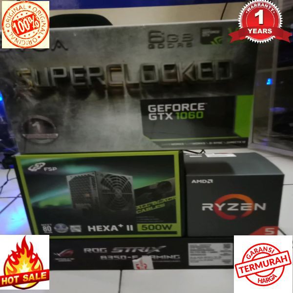 Terlaris PC-CPU-RAKITAN-GAMING ASUS ROG STRIX AMD RYZEN 5 1600 feat VGA GTX 1060 6GB DDR5 SSD 120GB