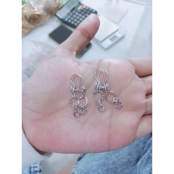 anting kait mp + m.bulat gepeng ukir/ anting perak asli silver 925 lapis emas/ anting fashion impor