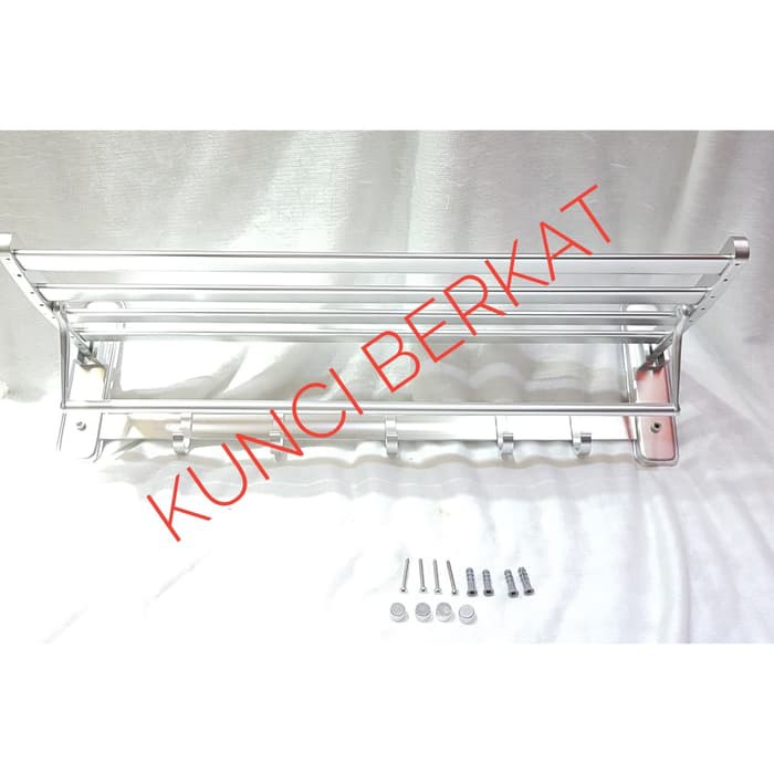 Gantungan Handuk/Towel Bar/4 baris + kait/5 baris/Almunium/Silver