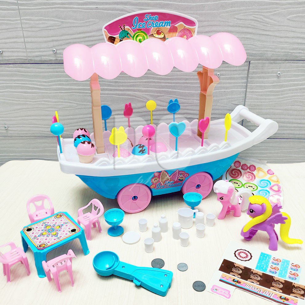 Mainan Anak Ice Cream Shop Set Little Pony BESAR | Ice Cream &amp; Candy Cart | Gerobak Es Krim &amp; Permen