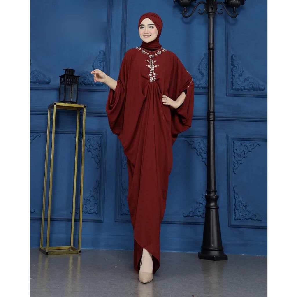 New Baju Pakaian Gamis Muslim Syari Modern  Wanita Muslimah Dress KAFTAN GAMIS SELENA FREE TURBAN -K