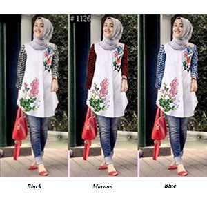 Tunik Wanita Putih Bunga Fashion Muslim Bahan Katun Rayon Adem Cantik Kemeja Panjang Murah Murmer
