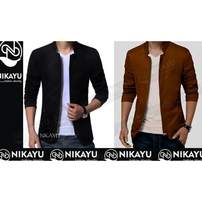 Blazer Zipper - Baju Pakaian Semi Jaket Pria Resleting Hitam Korea