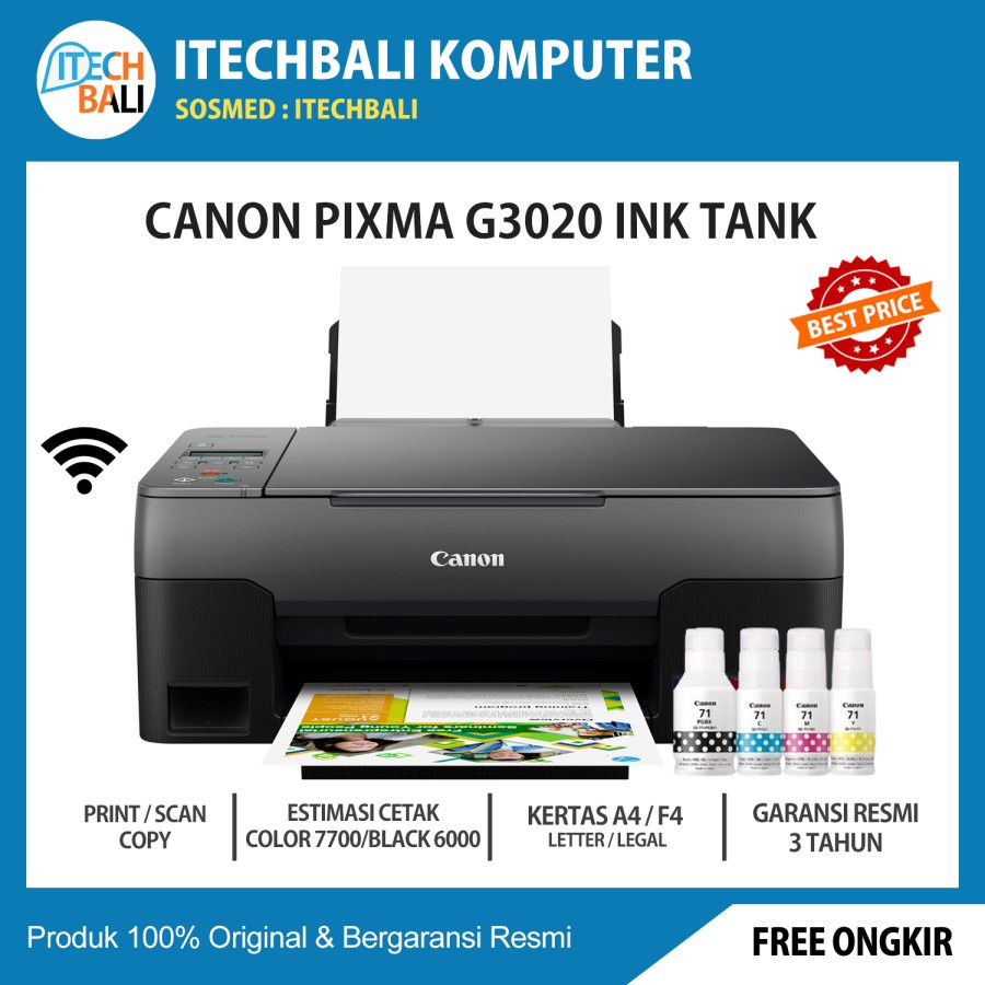 Printer Canon G3020 PIXMA Ink Efficient Print Scan Copy | ITECHBALI