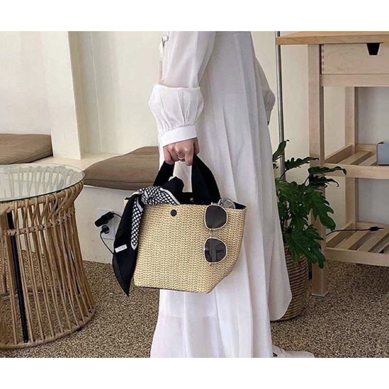Tas Jinjing Wanita Tas Cewek Woven Retro Straw Bag JS 8061