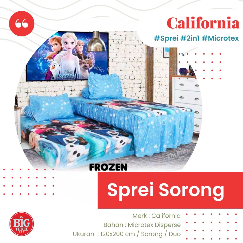 Sprei CALIFORNIA 2in1 DUO SORONG 120x200 motif Yellow Mickey Polka Metrico Mosaic Loop Ziggy Houndstooth Kaz Lexxa Orly Jasmine Blooming Marie Tropical Leaf Cat 120 SP DUO