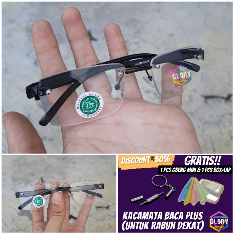 KACAMATA BACA PLUS FRAMELESS PRIA WANITA MODEL UJE RIMLESS