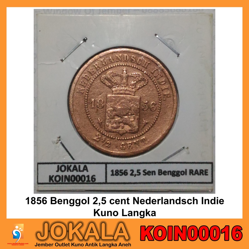 Koin tahun 1856 2,5 cent Benggol uang 2 1/2 sen nederlandsch indie Kuno Langka