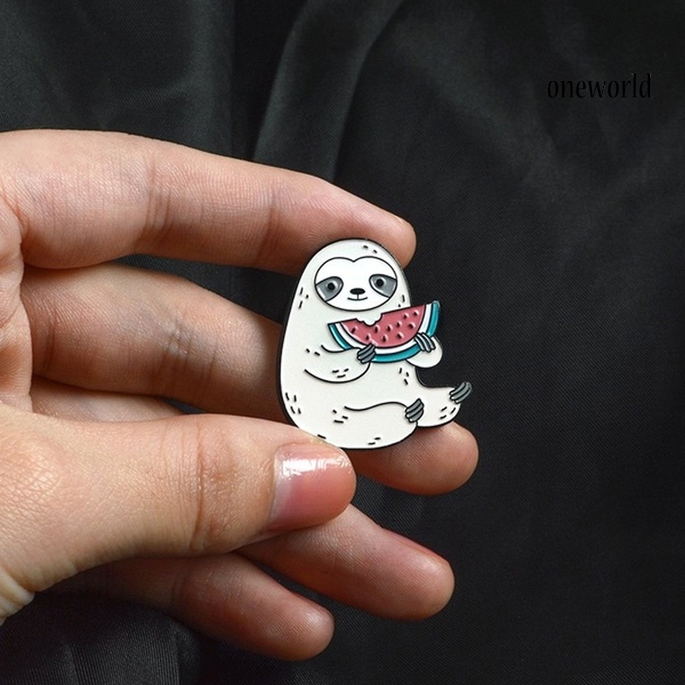 OW@ Lovely Cartoon Sloth Eating Watermelon Unisex Enamel Lapel Badge Brooch Pin