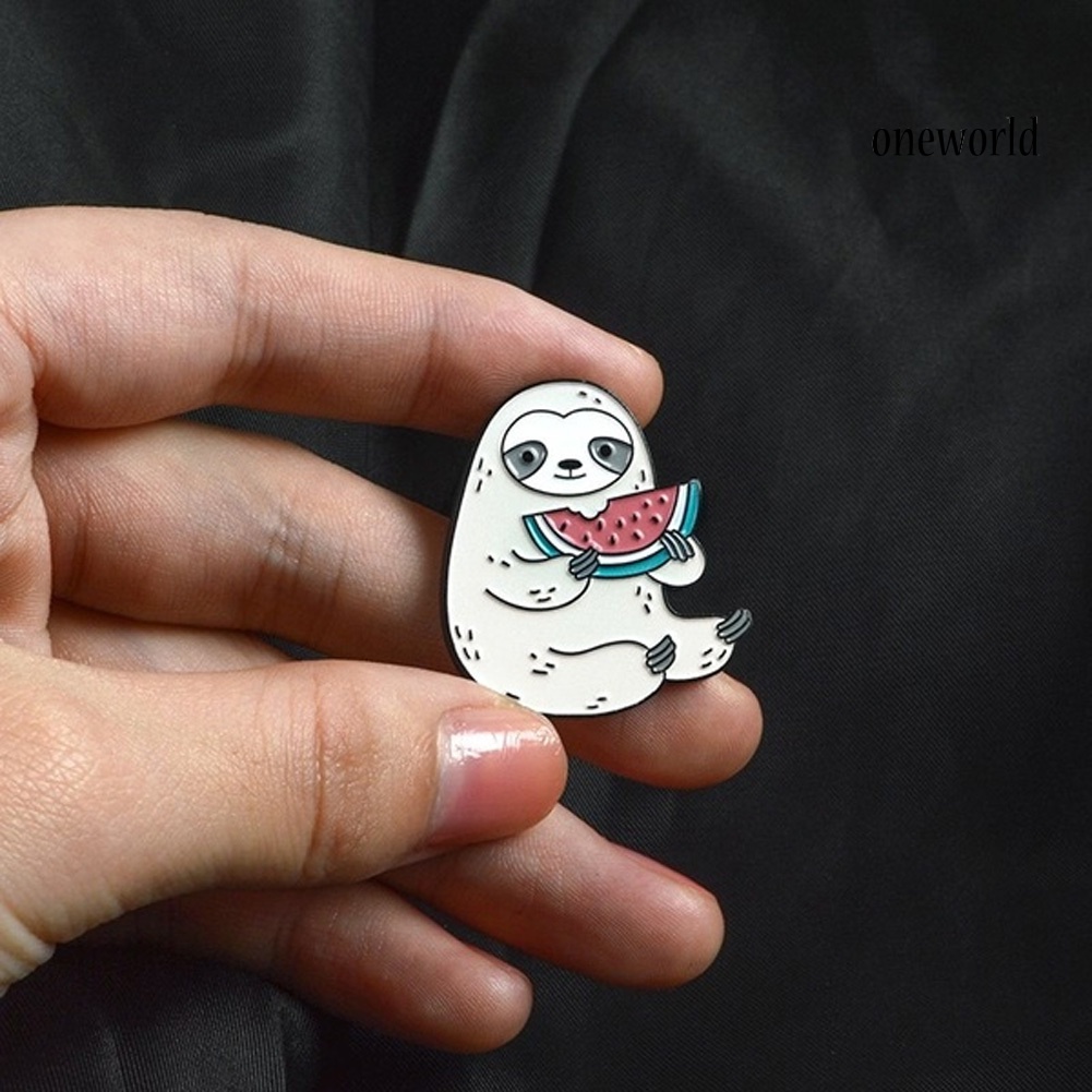 OW@ Lovely Cartoon Sloth Eating Watermelon Unisex Enamel Lapel Badge Brooch Pin