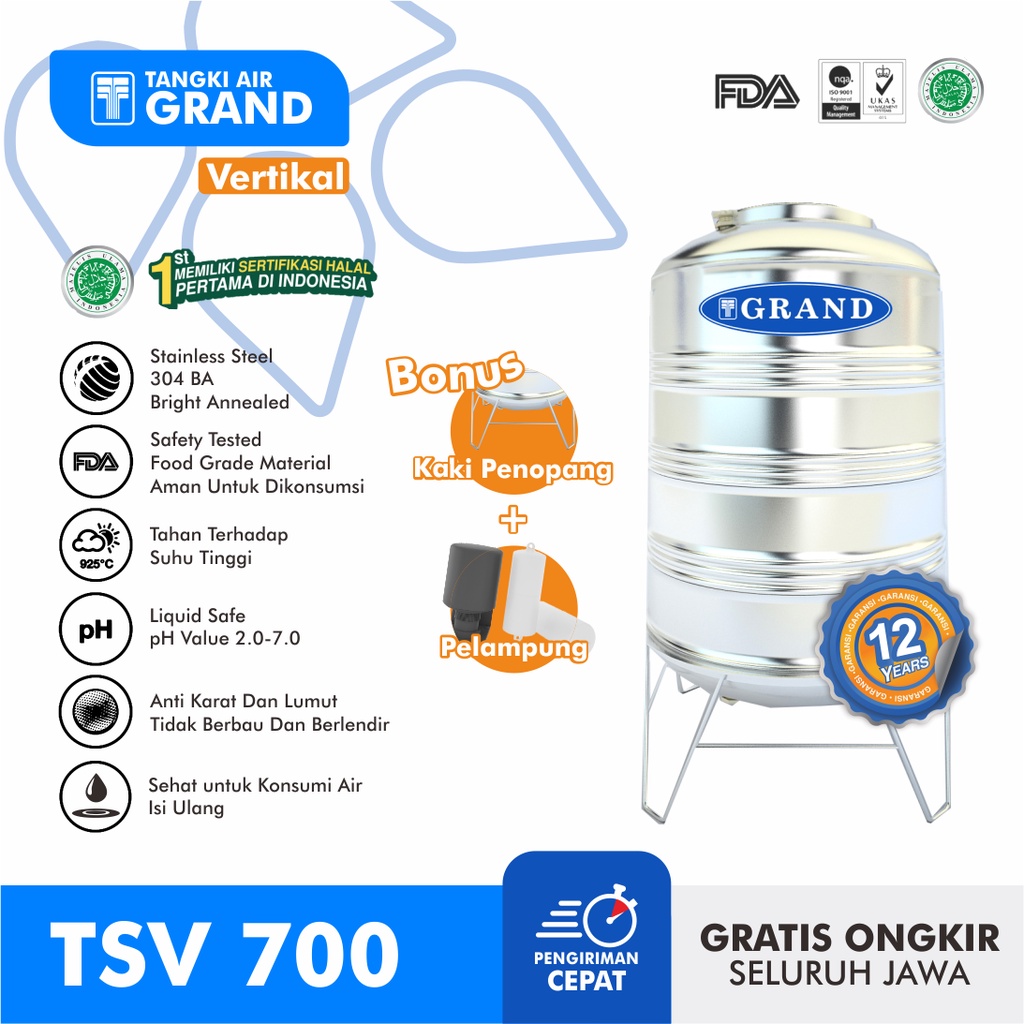 Jual Toren Tandon Air Tangki Stainless Tedmond Grand 550 Liter Anti Lumut And Sertifikasi Halal 5826