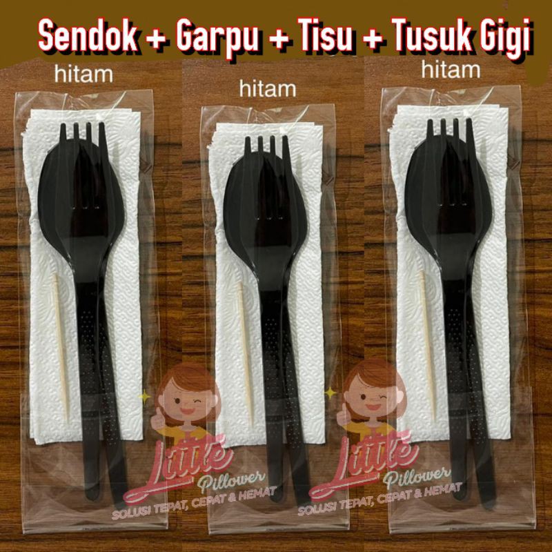 (SENDOK CATERING SET HITAM) 1set SENDOK GARPU TISU TUSUK GIGI Terlengkap Kualitas Super