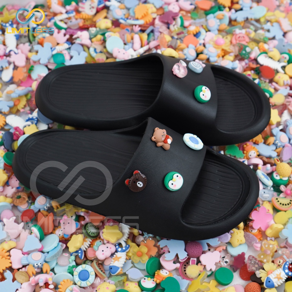 Sandal Wanita Selop Jibbitz Karakter Sandal Selop Cewek Korea Lucu Sendal Rumah Wanita Slip On Empuk Ringan