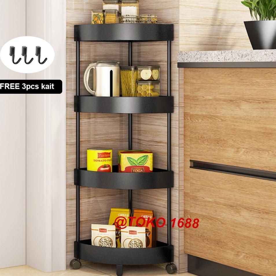 Model Terupdate Triangle rak dapur plastik rak troli rak susun serbaguna 4 layer dengan roda