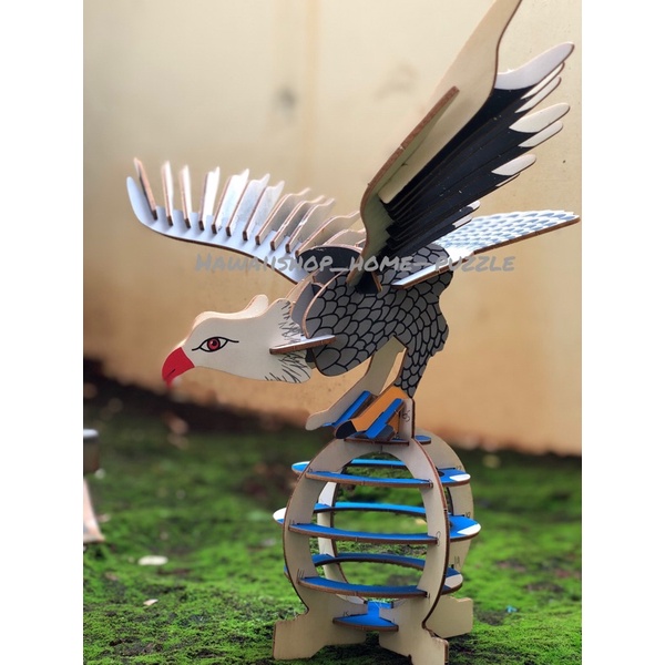 Puzzle 3D DIY bahan kayu model Burung Garuda mainan puzzle edukasi anak (kado &amp; pajangan)