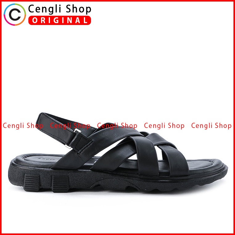 SANDAL SLIDE KULIT ANDRE VALENTINO PRIA ORIGINAL SLINGBACK HITAM AVM12