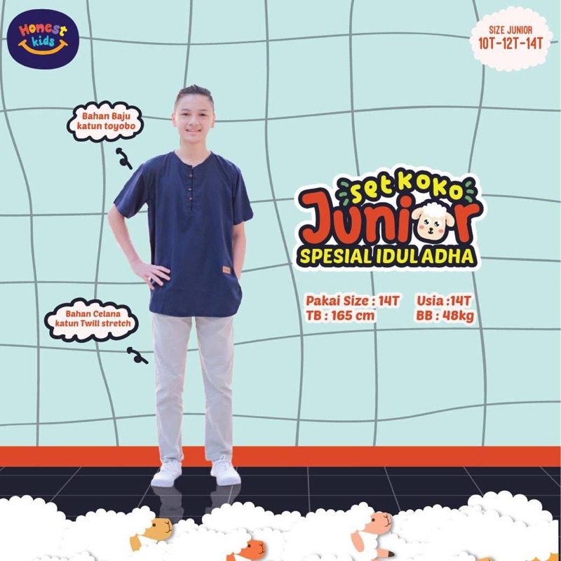 SETELAN KOKO HONEST JUNIOR SPESIAL IDUL ADHA SIZE 10 12 14THN KEMKO HONESTKIDS