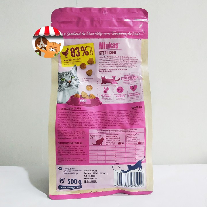 Happy Cat Minkas Sterilised 500gr - Makanan Kucing Steril - Kebiri