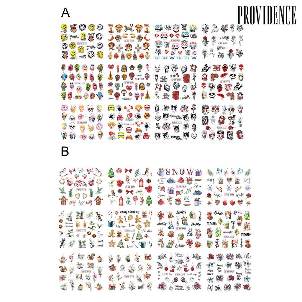 Stiker Kuku Pola Tengkorak Pohon Natal Halloween Dapat Dilepas Untuk Dekorasi Nail Art