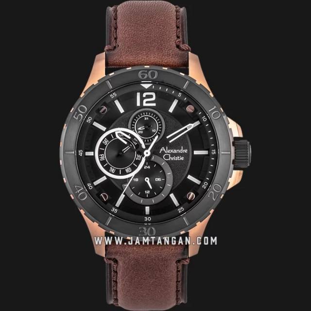 Alexandre Christie AC 6510 MF LBRBA Men Black Dial Brown Leather Strap