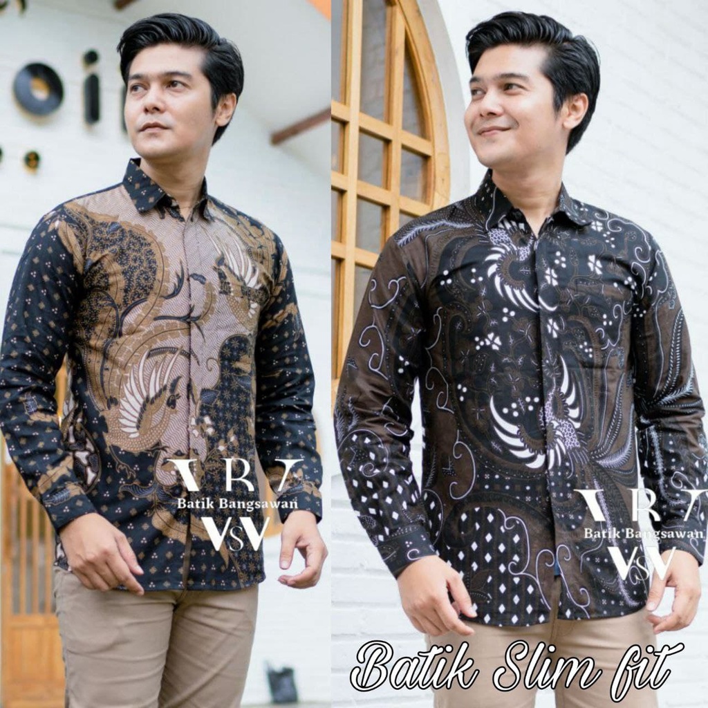 PERWIRA Kemeja Batik Pria Merah Bahan Katun Prima BATIK SLIMFIT STYLE KEMEJA BATIK PRIA LENGAN PANJANG SIZE M L XL XXL XXXL BSWART BatiK HRB026 Kenongo Hem