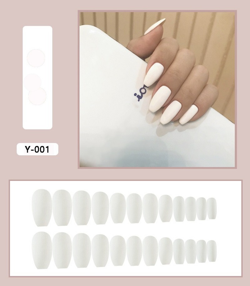 Magic789 (With Glue) 24pcs / Set Kuku Palsu Warna Putih Matte Polos Untuk Nail Art / Manicure Diy