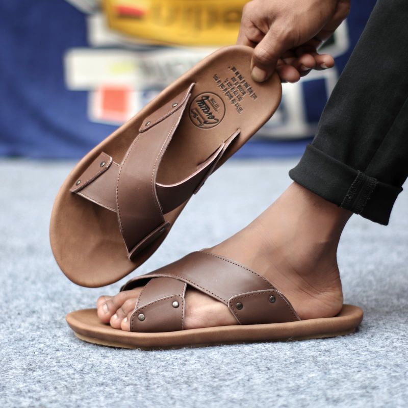 XMIN Sandal Slide Pria Kulit Asli Original Sendal Santai Murah Nyaman Anti Slip
