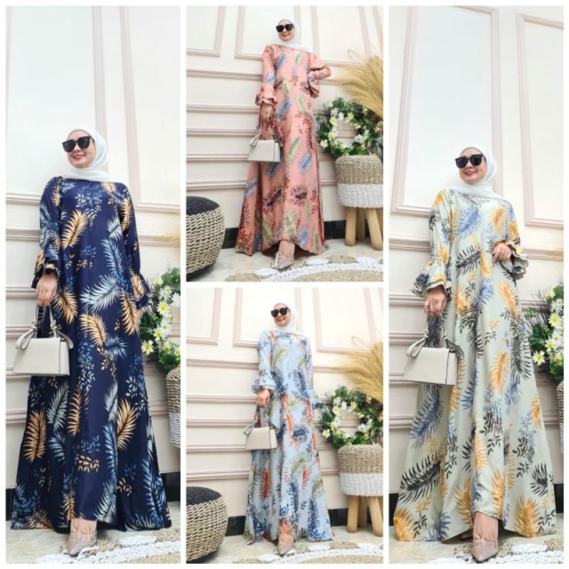 Gamis rayon motif daun ori gladys