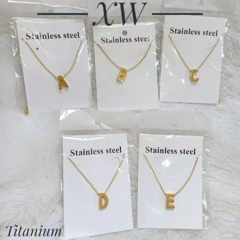 KALUNG TITANIUM  KALUNG ALPHABET WARNA EMAS STAINLESS STEEL