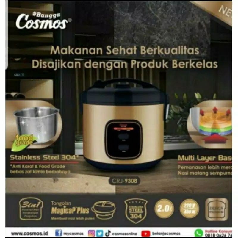 Cosmos Rice Cooker/ Magic Comb 3 in 1 Stainles 1.8 Liter CRJ9308 395Watt