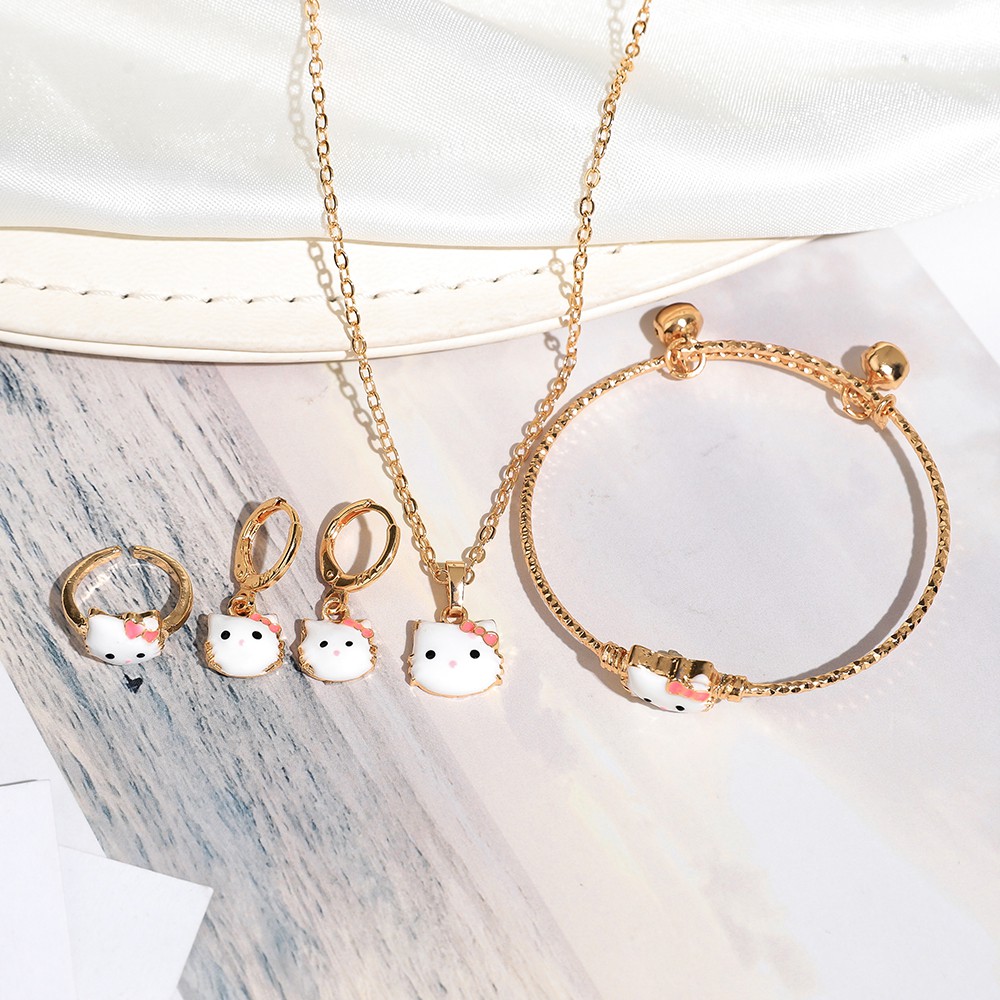 set perhiasan anak titanium set kalung gelang cincin tiatanium anting korea fashion cincin aksesoris wanita murah D422