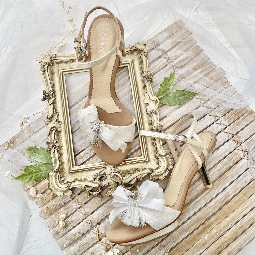 Ivory White Sandal Sepatu Pesta Wedding WanitaTali Sepatu 8.5cm AVEDA BY3334