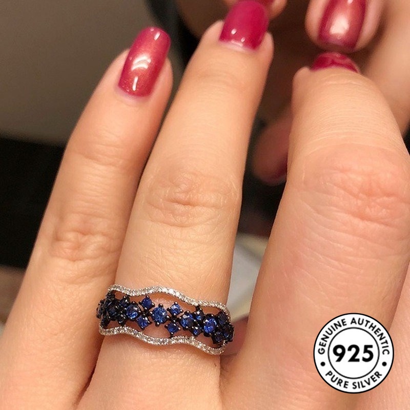 Cincin Lapis Silver 925 Dengan Sapphire Untuk Wanita