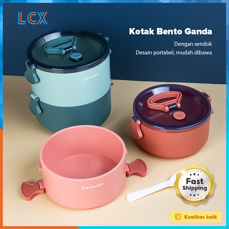 LCX 2 Tier Stackable Lunch Box Kotak Makan Bekal Sup Double-Layer Kapasitas Besar VS-80