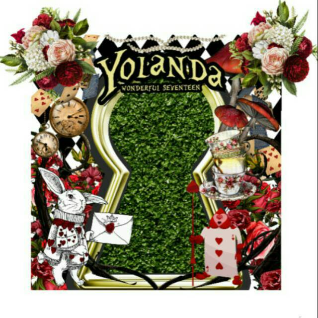 Backdrop Banner Spanduk sweet seventeen tema Alice in wonderland