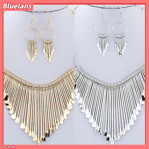 Bluelans Set Perhiasan Kalung Choker Liontin Rumbai Untuk Wanita