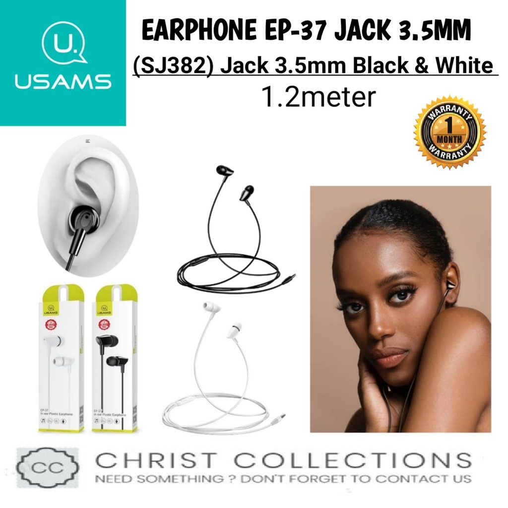 USAMS EARPHONE HANDSFREE EP-37 JACK 3,5MM IN EAR SUPPORT AUDIO + CALL GARANSI 1 BULAN