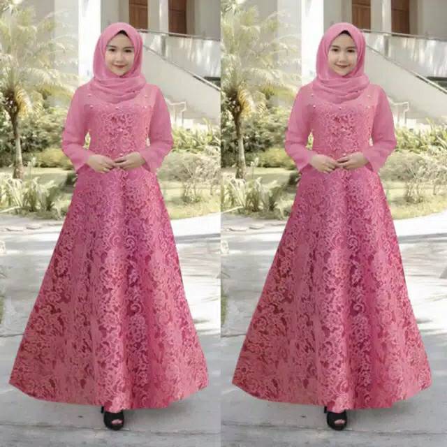 Baju Wanita/Cewek Gamis Maxi Brukat Timbul Premium Guchi