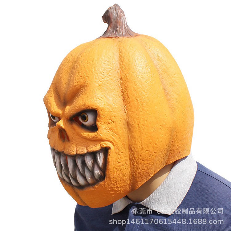 TOL-45 topeng latex karet full head orange pumpkin mask halloween pesta kostum