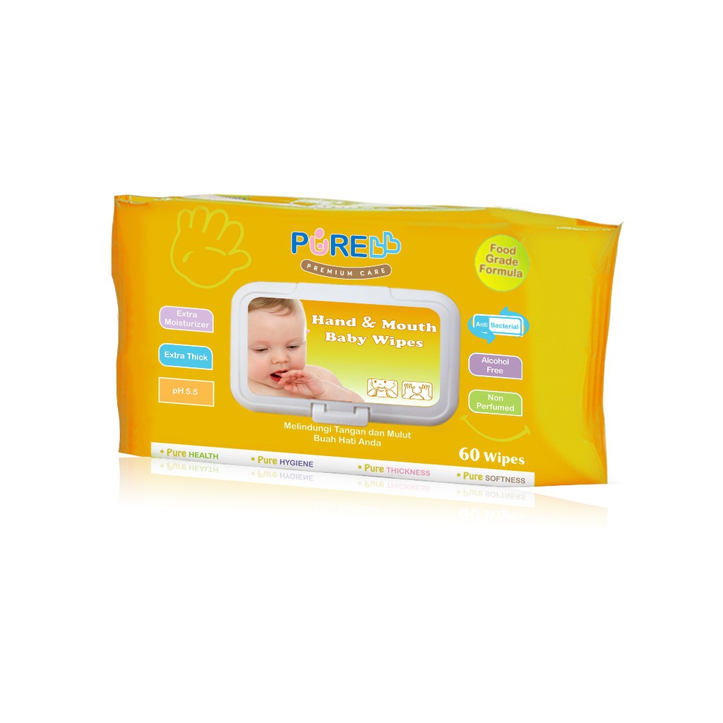 Pure BB Hand &amp; Mouth Wipes Orange Oil Pure Baby Aloe Vera isi 60 Tissue Bayi