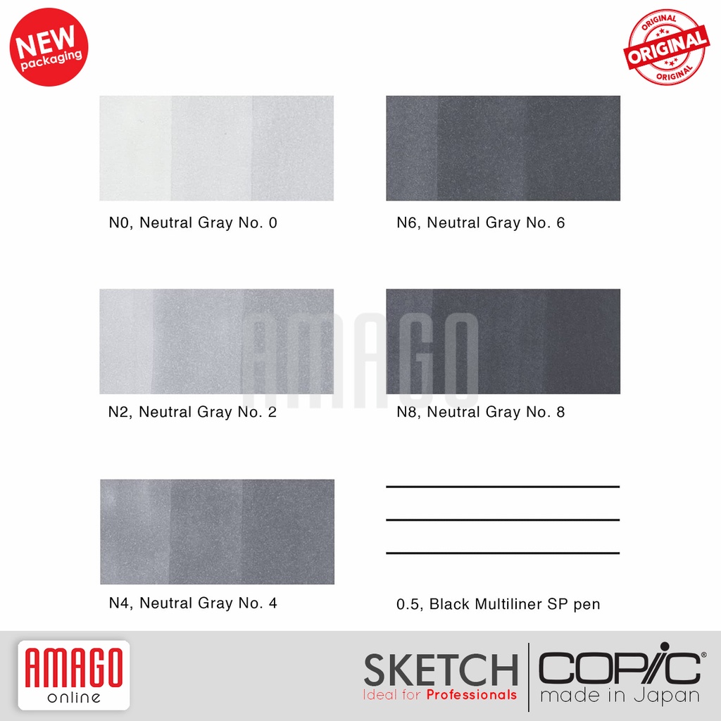 COPIC SKETCH - SET ISI 5 WARNA NEUTRAL GRAY + 1 MULTILINER SP 0.5