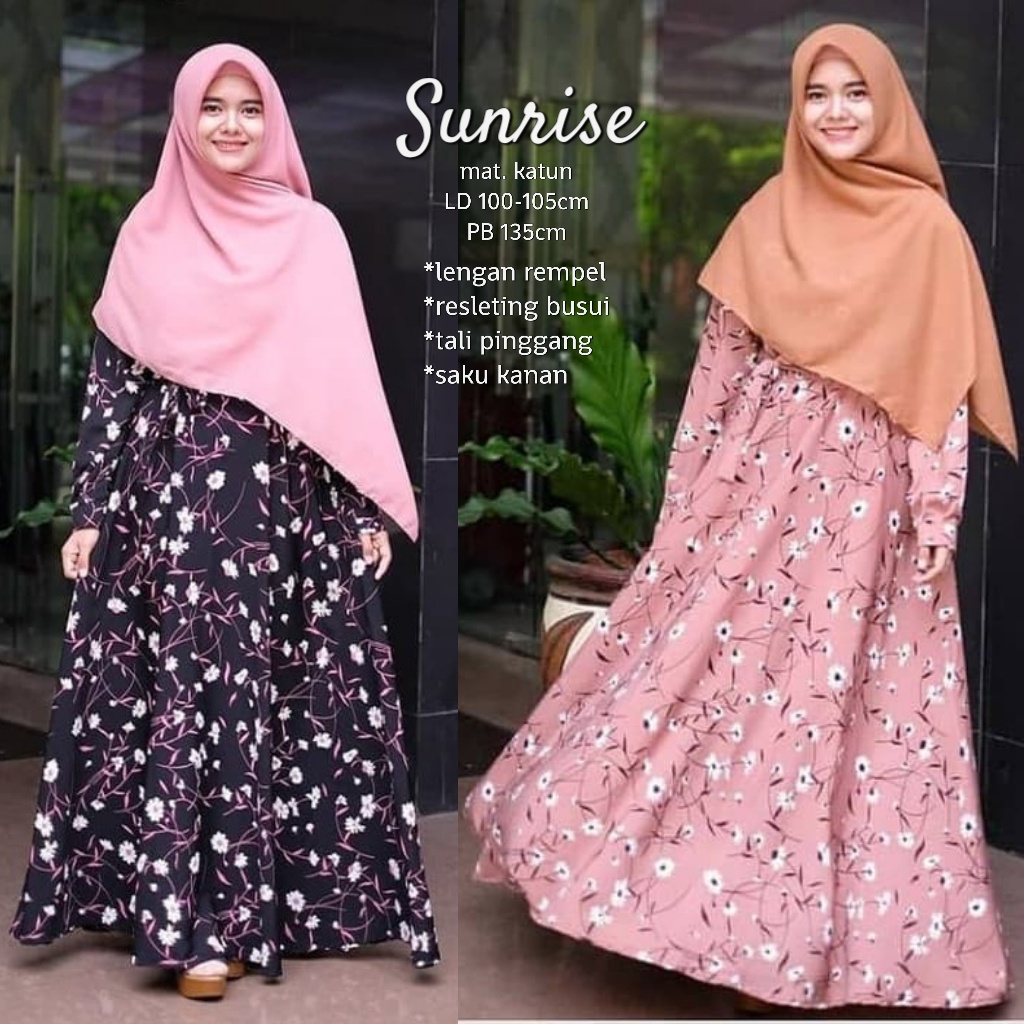 (KATALOG 4) Gamis Katun Jumbo Motif Bunga Sunrise - Gamis Motif Busui Friendly