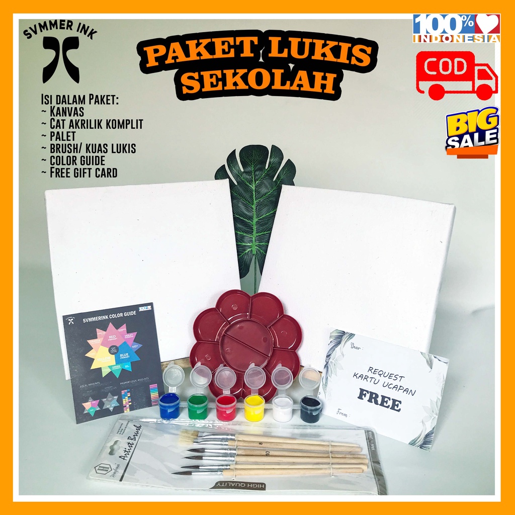 Jual Sale Paket Lukis Sekolah Kanvas Lukis 30x30 Palet Kuas Brush Cat Acrylic Akrilik 0634