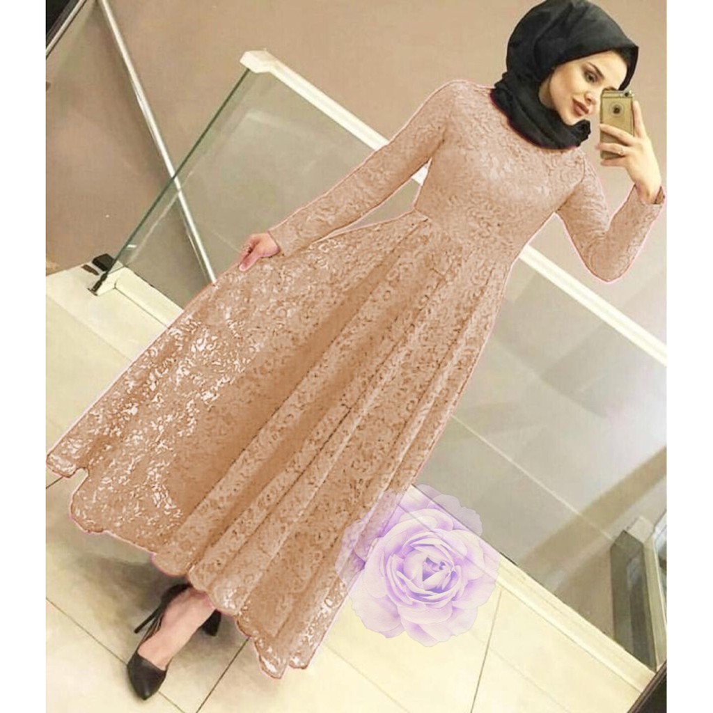 YUNI MAXI DRESS BRUKAT SIMPLE READY 3 UKURAN M L XL