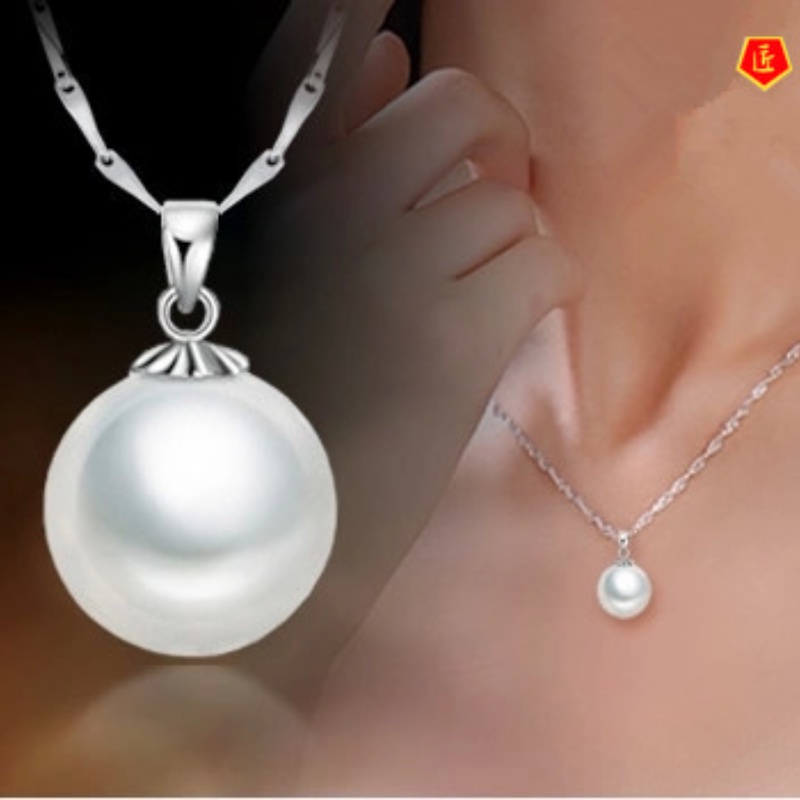 [Ready Stock]Simple Pearl Silver Necklace Korean Pendant Elegant Fashion