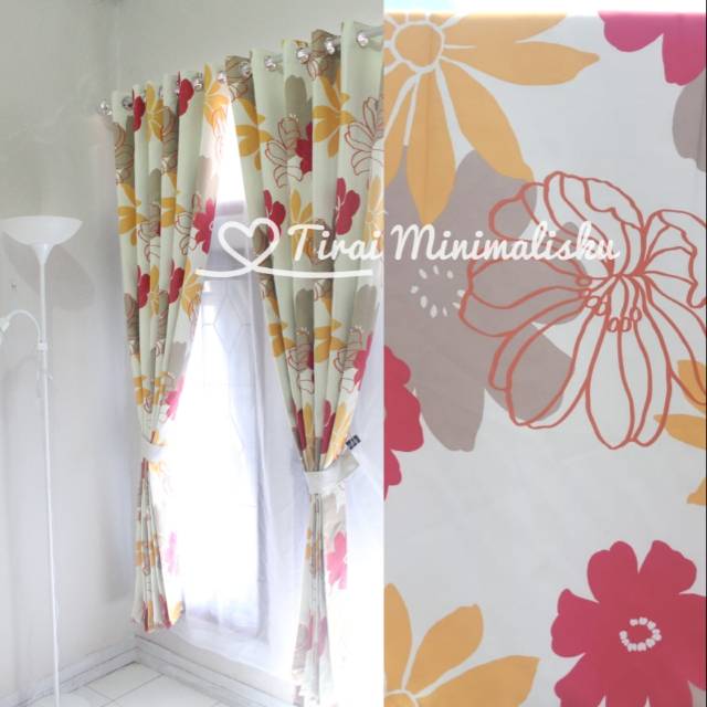 Gorden Blackout Bunga merah, gorden pintu, gorden jendela, gorden minimalis, Tirai