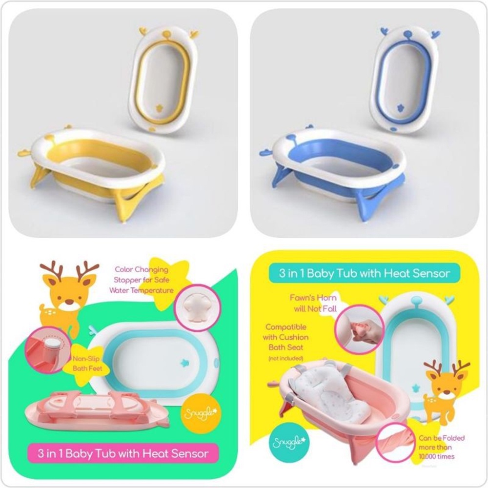 Snuggle Instant Folding Baby Bath Tub with Heat Sensor 3in1 CR8836 Bak Mandi Bayi